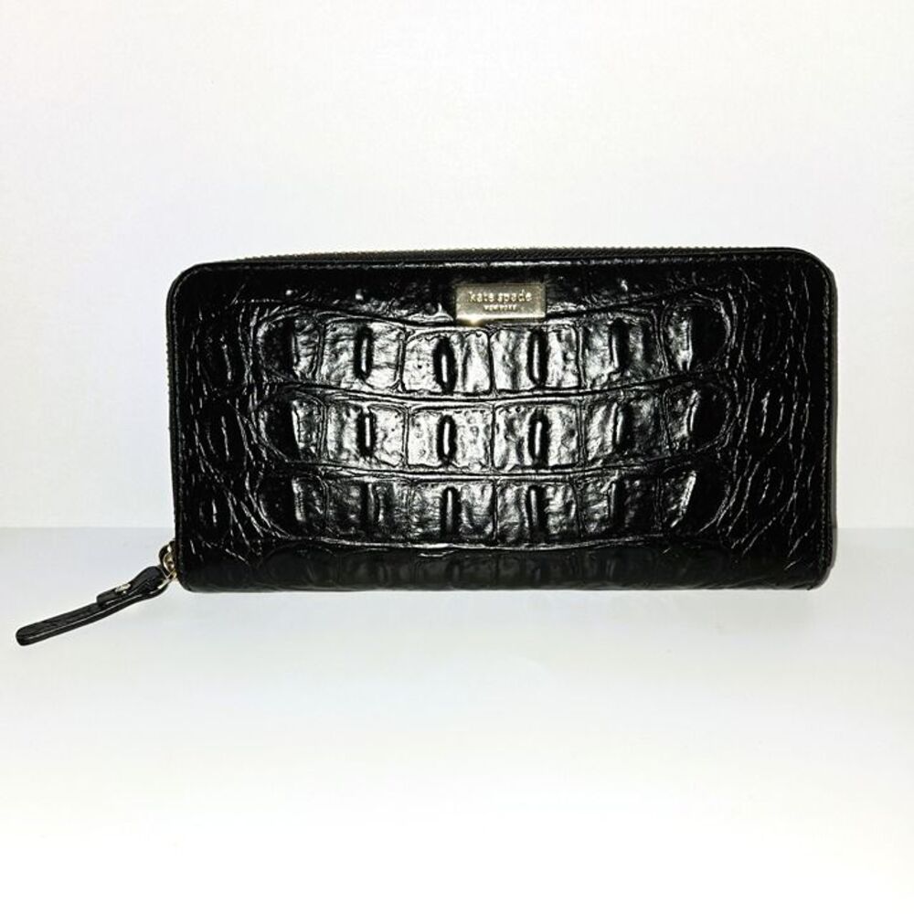 KATE SPADE Wallet Rialto Place Neda Clutch Black Leather Croc Embossed NWOT